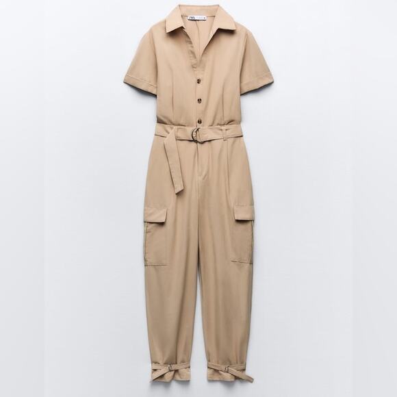 ZARA BELTED CARGO JUMPSUIT - Picture 5 of 12